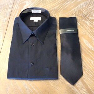 Murano Mens Classic Black Dress Shirt & Millionaire Tie Set Size 17, 35